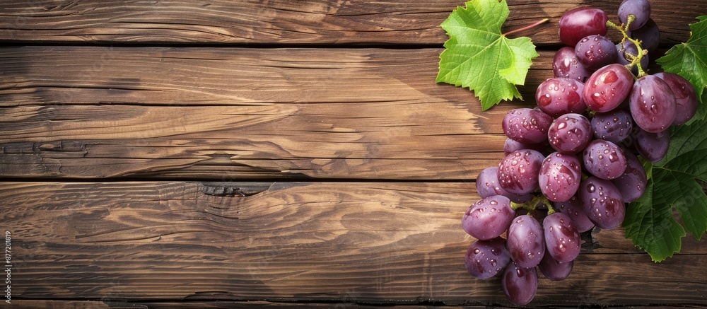Poster grape placed on a wooden table with copy space image available