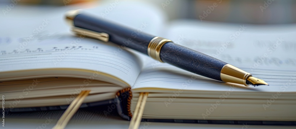 Poster A ball point pen resting on top of an open notebook creating a simple yet effective copy space image