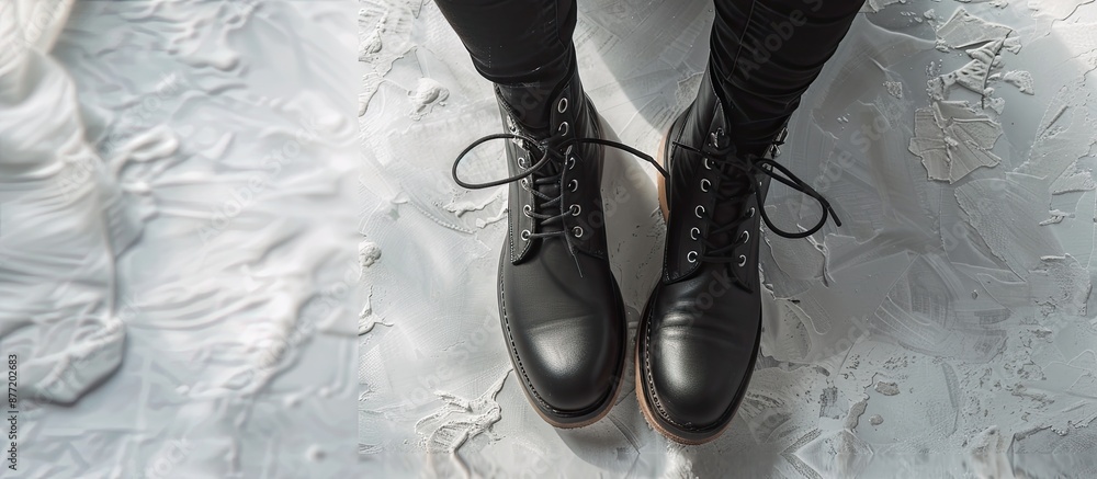 Poster chic dark gray lace up women s boots on a light background with room for text ideal for autumn fashi