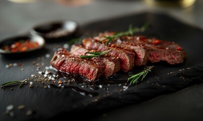 Una perfetta tagliata di manzo in un ristorante elegante, succulenta e preparata con maestria dallo chef.
