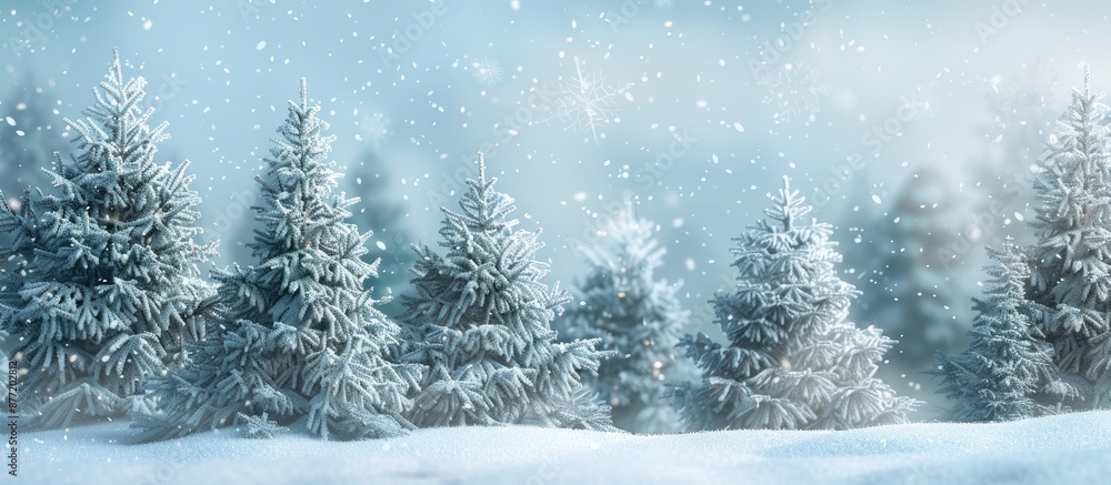 Poster Winter wonderland Christmas scene with frosted fir trees in a snowy landscape leaving room for text or graphics in a copy space image