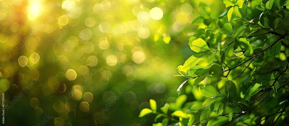 Leinwandbilder Blurry forest background with bokeh effect ideal for summer concepts with a banner and space for text or image insertion. with copy space image. Place for adding text or design