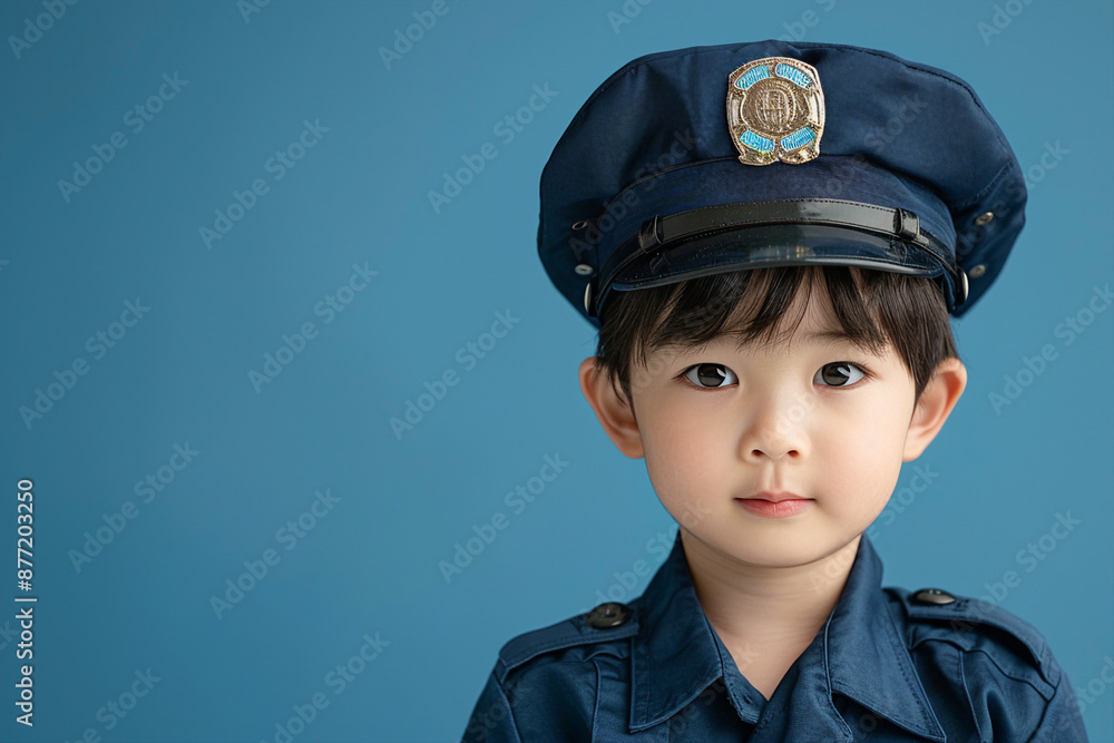 Canvas Prints AI generated photo of small cute adorable child police worker