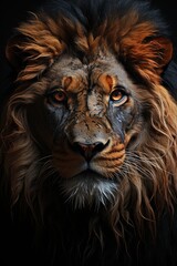 Fototapeta premium Lion'Head with black background, generative IA