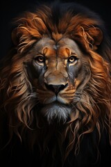 Fototapeta premium Lion'Head with black background, generative IA