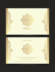 Luxury business card and vintage ornament logo vector template. Retro elegant flourishes ornamental frame design and pattern background.