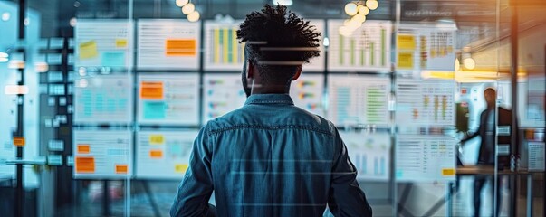 Person setting goals on a virtual kanban board, representing efficient project management