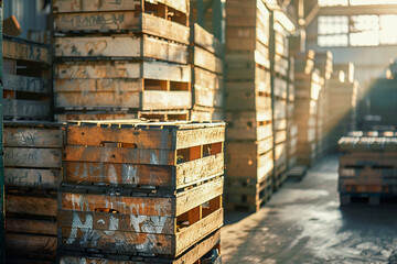 Warehouse indoor, industrial rack package store, merchandise stock supply.