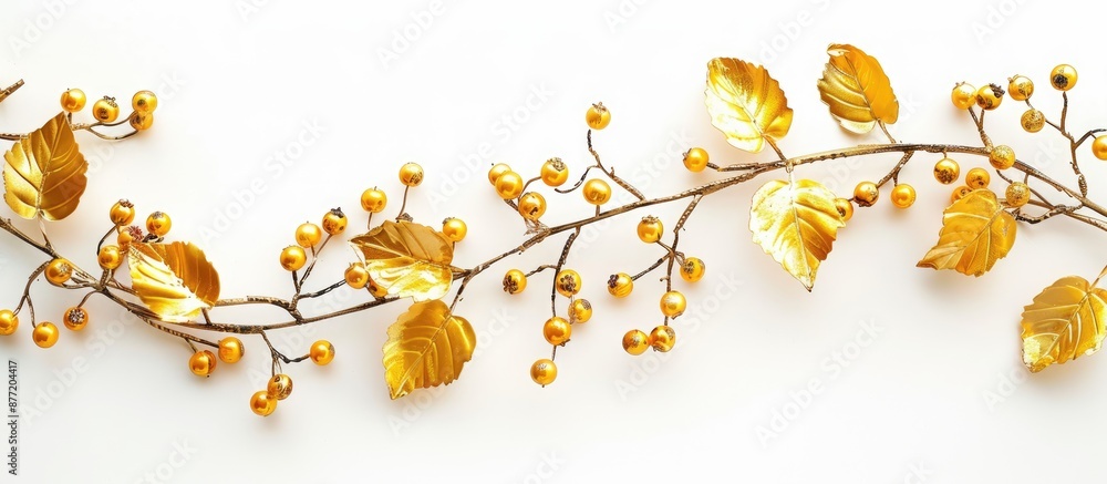 Poster Isolated on a white background a golden garland adorned with berries stands elegantly creating a festive atmosphere in the copy space image