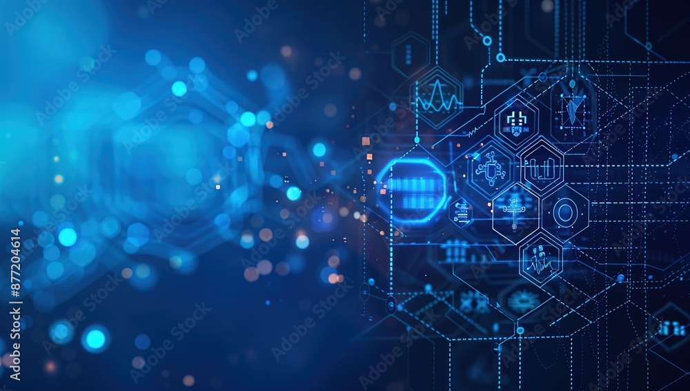 Poster abstract digital network with hexagon interface
