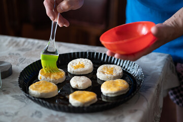 Homemade savory scone with cheese and eggs.