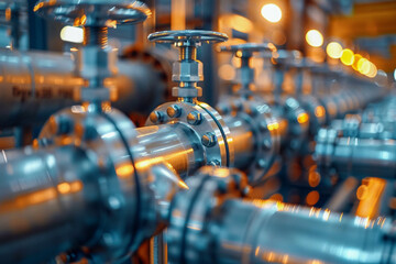 Fototapeta premium Pipe industry, oil and gas production, metal tube connection