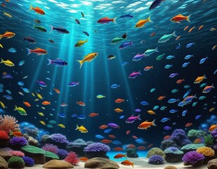 Colorful Fish Swimming in a Blue Ocean Generated AI