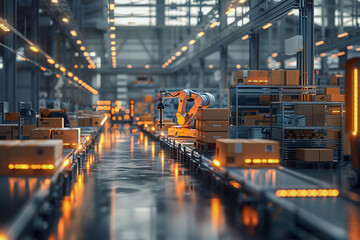 Robotic warehouse, transportation robot industry business, cardboard automated cargo stock