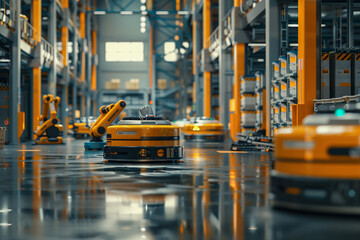 Robotic warehouse, logistic and automated storage, cargo and modern industry