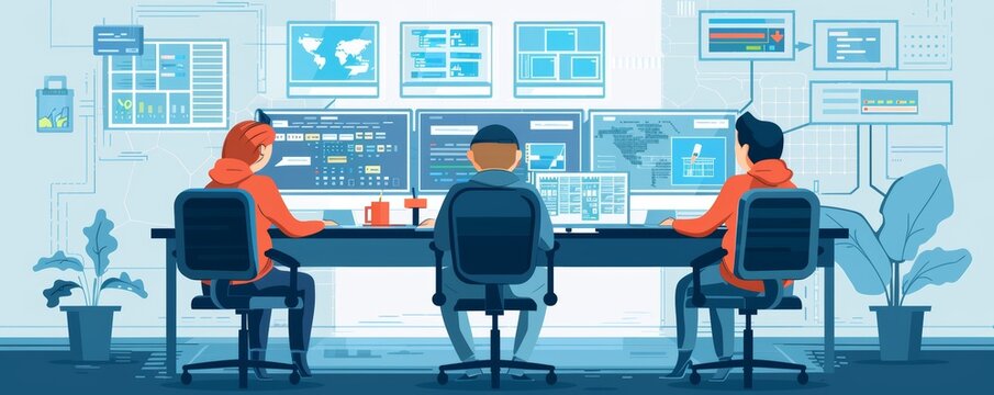 Dedicated IT Team Mitigating Ransomware Attack in Modern Office Setting