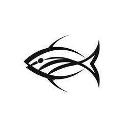 Minimalist black fish logo design on white background, perfect for aquatic branding and marine-themed projects.