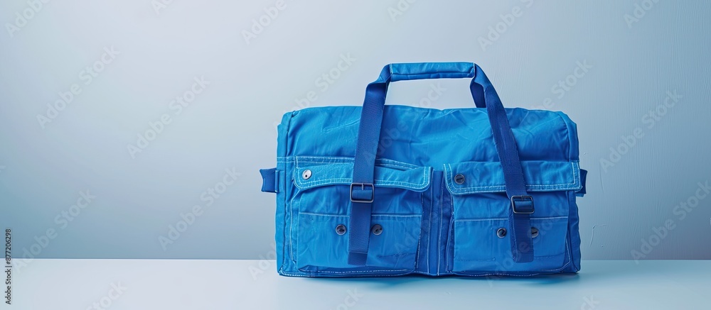 Poster blue tool bag on a white background with copy space image