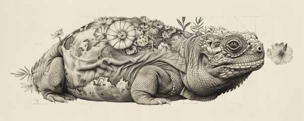 Obraz premium Intricate Hand-Drawn Portrait of an Endangered Species Thriving in its Native Environment