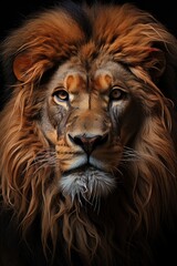 Naklejka premium Painting a lion on a black background, generative IA