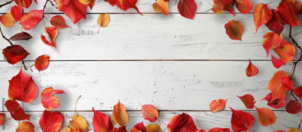 Aufkleber beautiful rustic autumn background or web banner featuring a top view of a border made of red and ye
