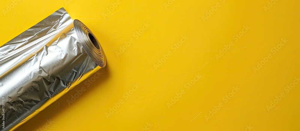 Poster Top view of aluminum foil roll on yellow backdrop with room for text in the copy space image