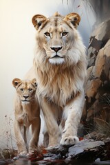 Fototapeta premium Lion and lioness, generative IA