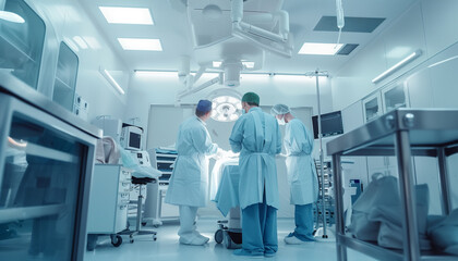 Chirurgien,  médecin, docteur et équipe médicale en train d'opérer un patient malade dans la salle d'opération d'un hôpital en soin intensif
