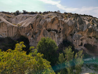 Ancient Cave Dwellings and Rocky Landscape in Cappadocia