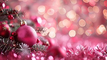 Abstract Pink Festive Christmas Background with Bokeh Lights for Holiday Designs