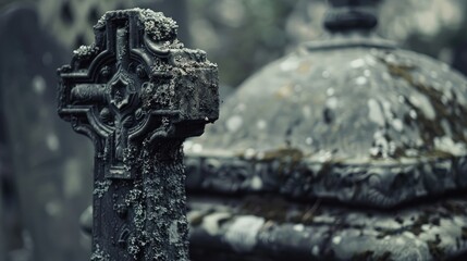 Aged dark gray cemetery tombstone texture in light