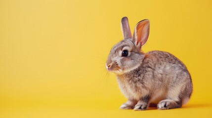 Adorable bunny on yellow backdrop with room for text