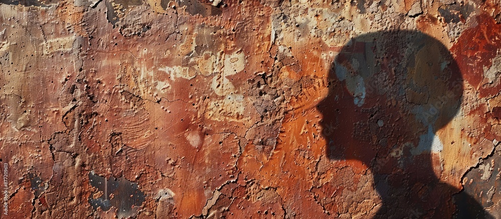 Poster Rusty painted metal surface with shadows creates a textured backdrop with copy space image