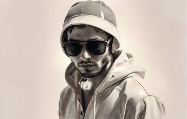 man in a hoodie and headphones, DJ concept