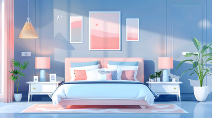 A bedroom with a large bed, nightstands, and a dresser