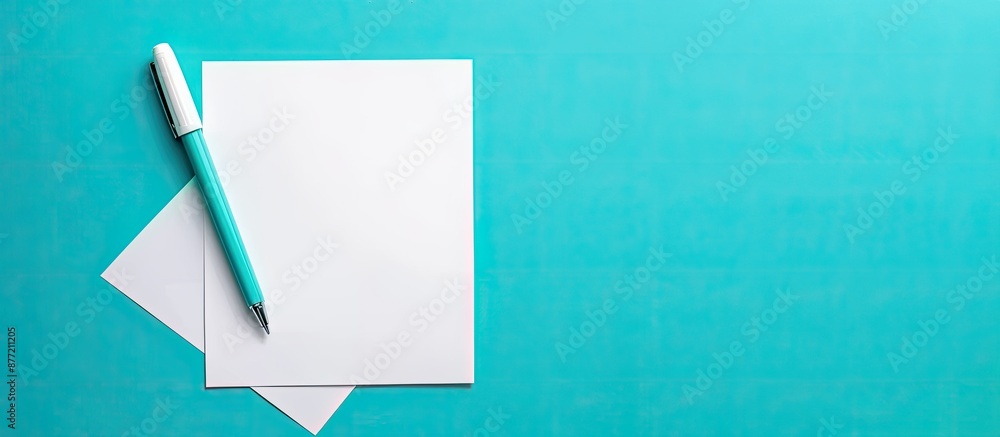Aufkleber Top view of a whiteboard with a marker scratch paper isolated on blue background with copy space image included