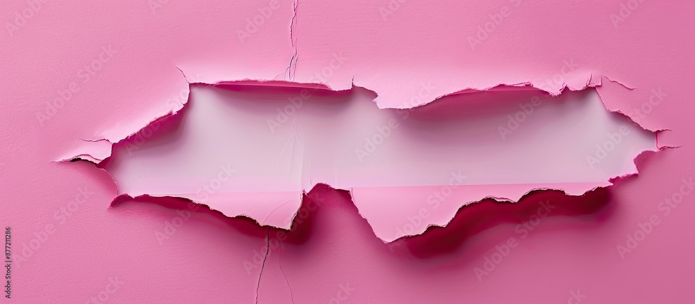 Poster Pink background with a hole in white paper suitable for a copy space image
