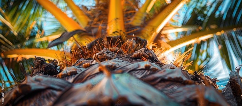 Poster Detailed image focusing on the core of a palm tree capturing a close up view with a copy space image