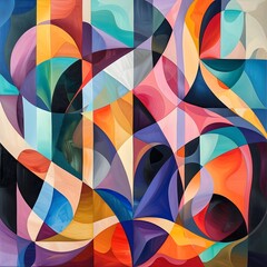 Obraz premium Vibrant Abstract Geometric Art with Dynamic Brushstrokes and Fluid Textures