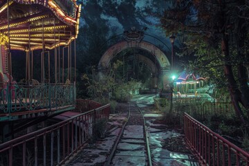 Abandoned Amusement Park at Night.