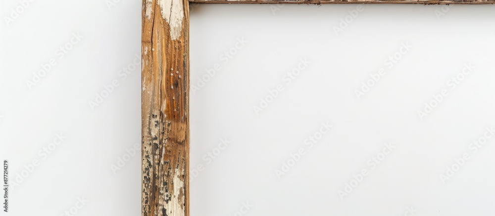 Poster Close up view of a wooden frame with a white backdrop creating a copy space image