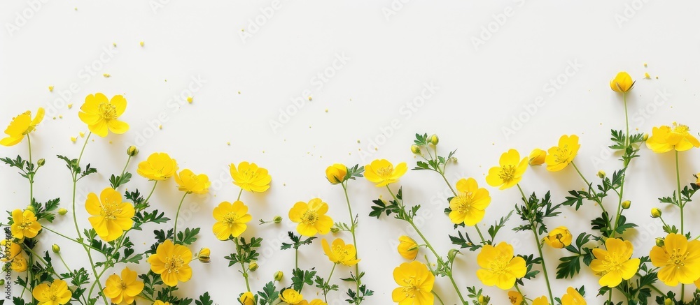 Poster spring holiday concept featuring yellow flowers against a white backdrop suitable for a copy space i