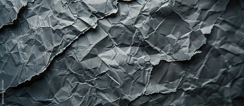 Fototapete Close up soft focus image showing crumpled and torn gray paper with space for text or graphics. with copy space image. Place for adding text or design