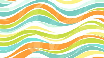 Colorful abstract design featuring a series of wavy, parallel lines in a variety of bright colors, including green, blue, orange, and yellow, creating a vibrant and dynamic pattern
