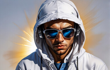 man in a hoodie and headphones, DJ concept