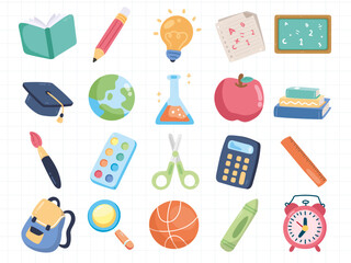 School education and knowledge, study or learning elements tiny person set. vector  illustration