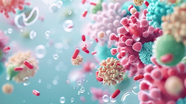 Guardians of the Urinary Tract: Microscopic UTI Prevention Fantasy with Water Droplets, Soap Bubbles, and Antibiotics