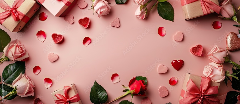 Aufkleber top view of a valentine s day arrangement featuring a rose heart gift boxes ideal for mother s day o