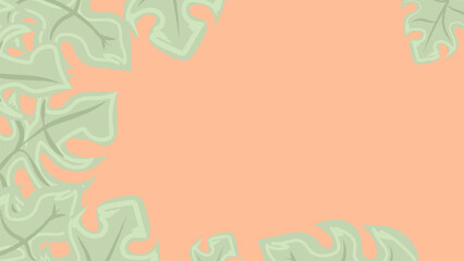 Monstera tropical plant background with peach fuzz and green colors. Vector illustration. Suitable for wallpaper, presentations, business, banners, etc.
