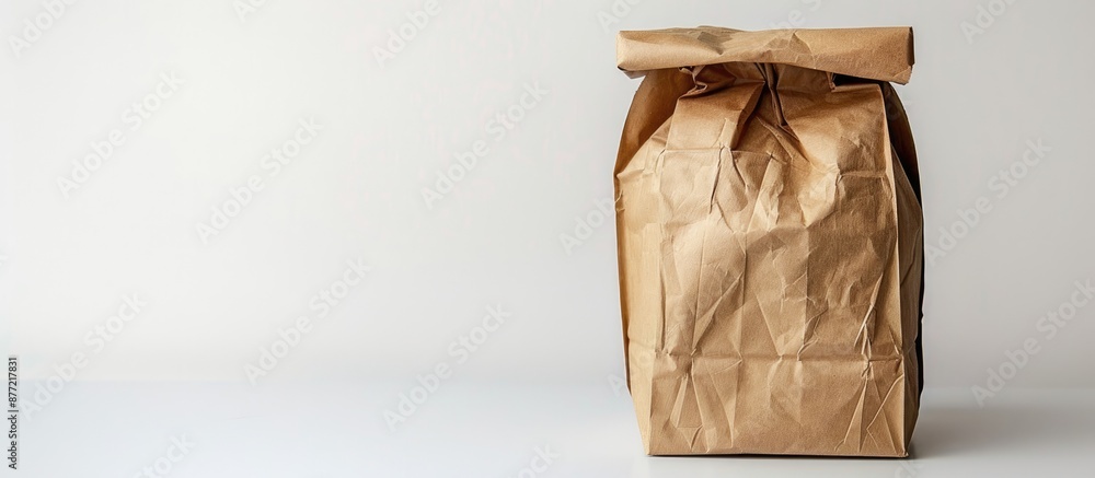 Poster a single sealed paper bag against a white background with copy space image